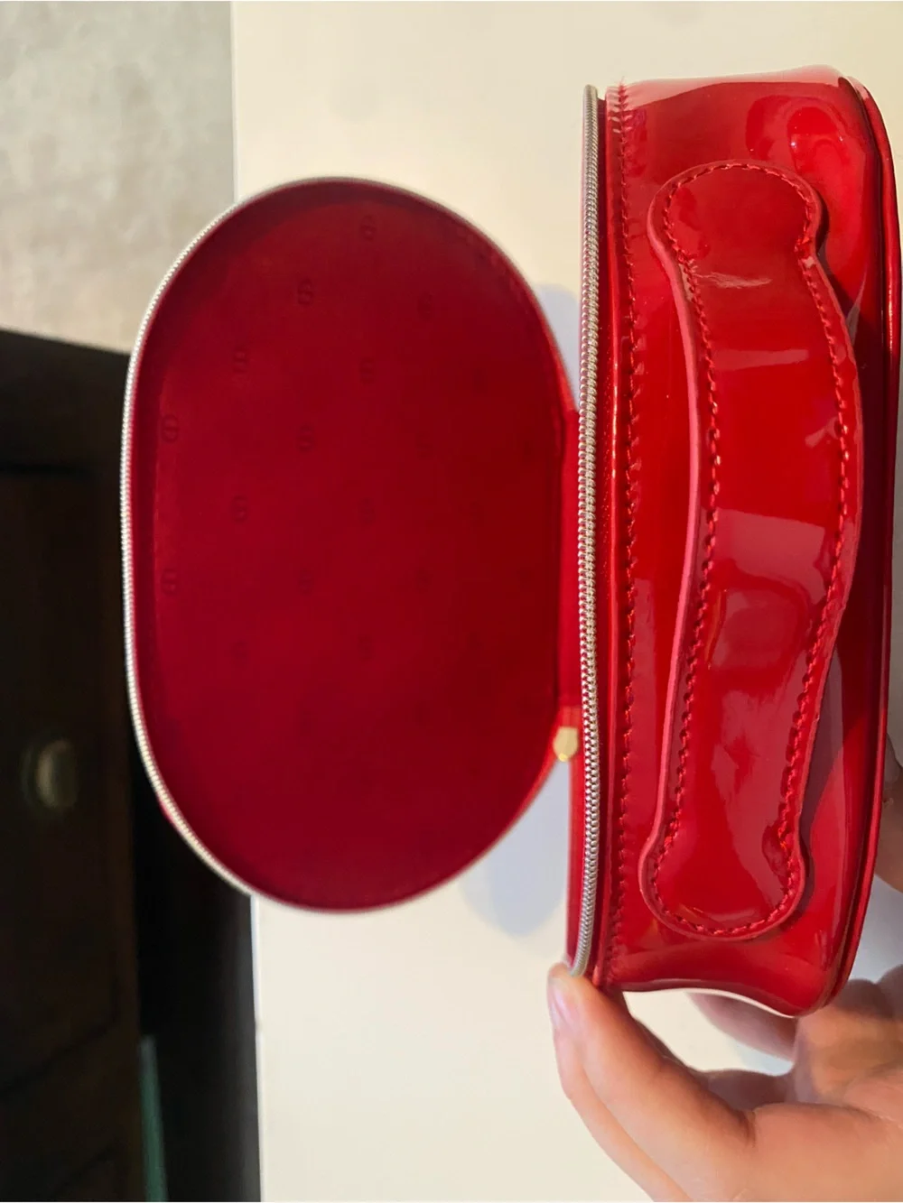 Dior Glossy Red Embossed Oval Cosmetic Case